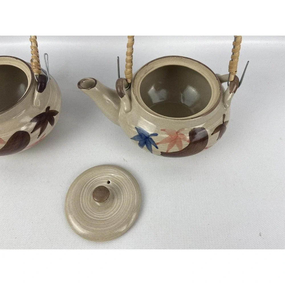 Three‎ Japanese Single Serve Tea Sets Teapot Bowl/Cup Plate Stoneware Rattan